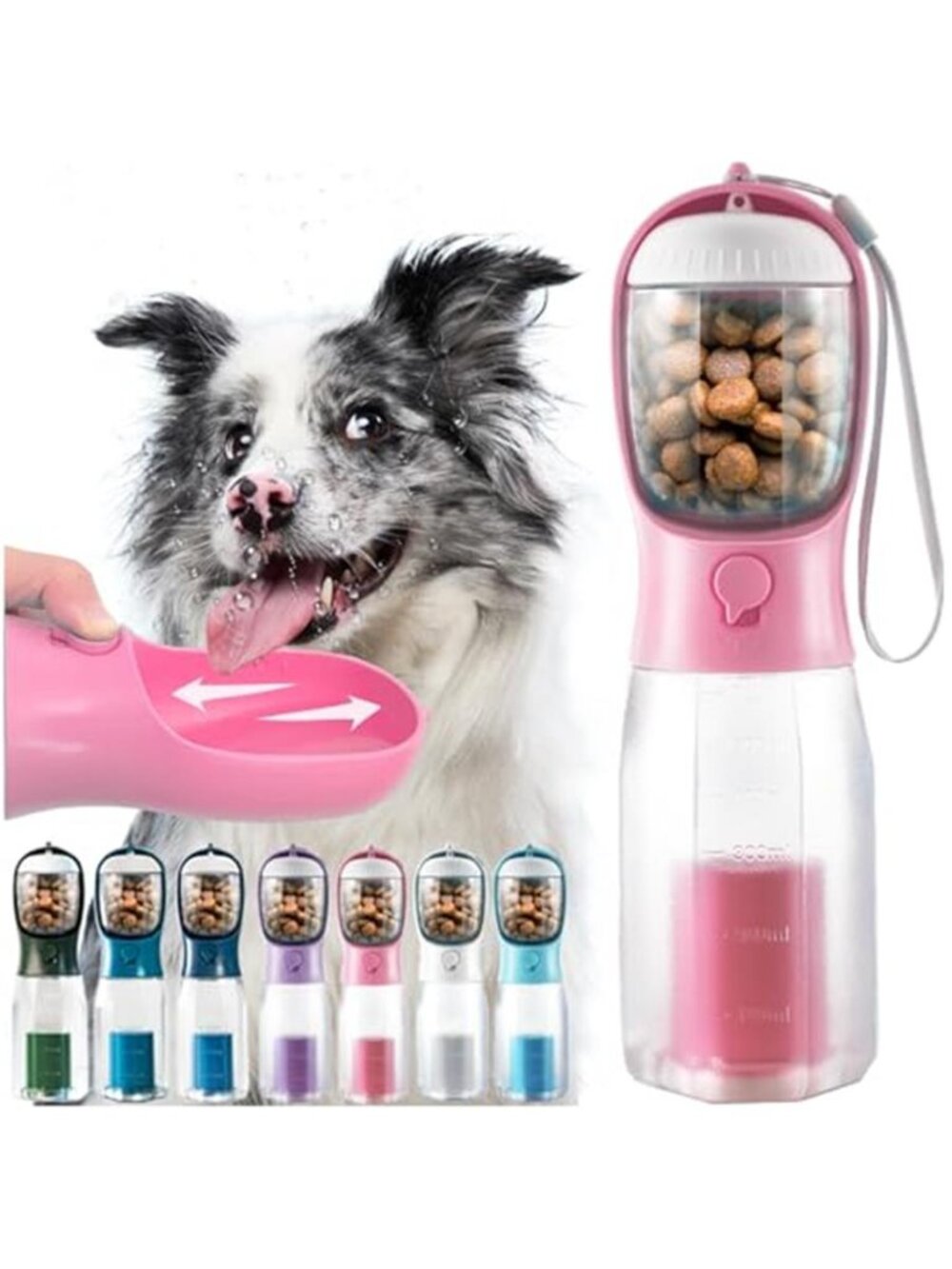 Portable Water Bottle for Dogs 3 in 1 Pet Travel Bowl Dispenser with Food